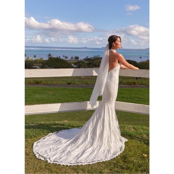 LULU’S Dreamy Glamour White Embroidered Halter Mermaid Maxi Dress - Picture 1 of 10